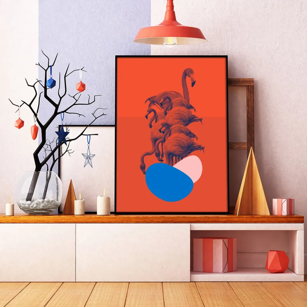 Action Zebra	 - Flamingo Art Print