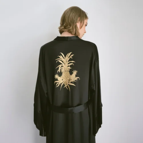 Boon - Gold Pineapple Silk Satin Kimono