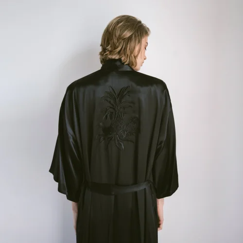 Boon - Black Shiny Pineapple İpek Kimono