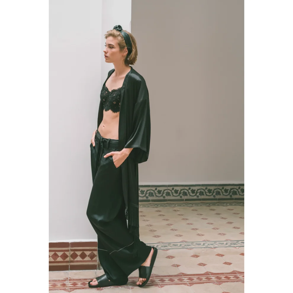 Boon - Black Shiny Pineapple İpek Kimono