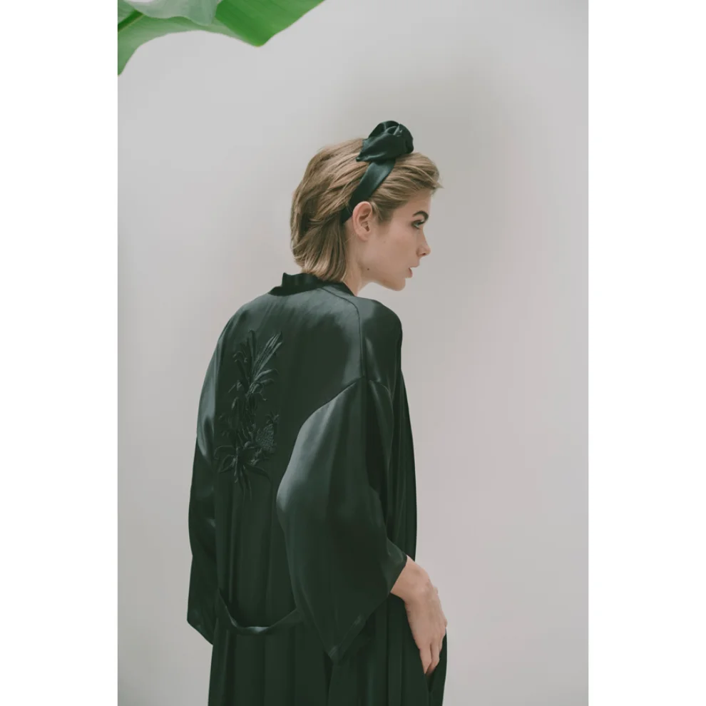 Boon - Black Shiny Pineapple İpek Kimono