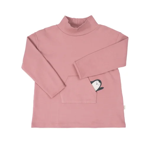 Phoca - Organik Pembe Yarımbalıkçı Baskılı Cepli Organik Çocuk Sweatshirt