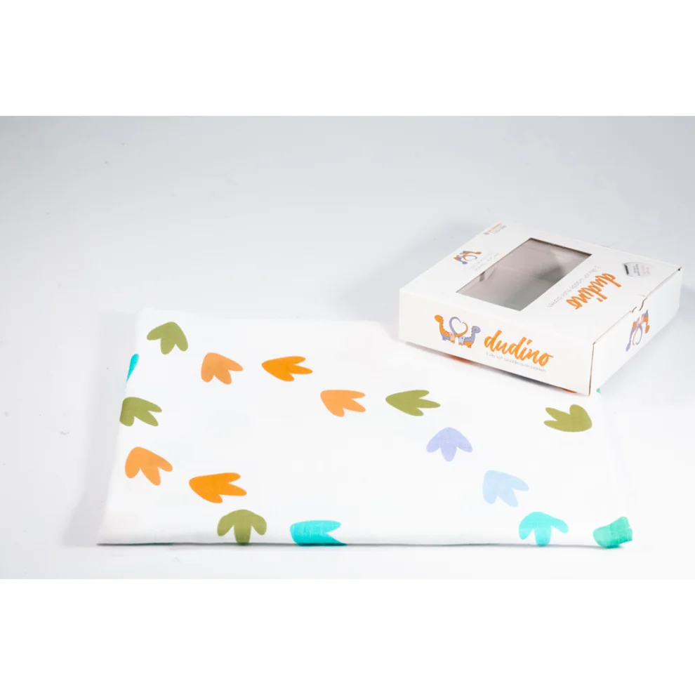 Dudino - Muslin Swaddle Blankets - Set Of 3 - Dudino & Orange & Dino Feet