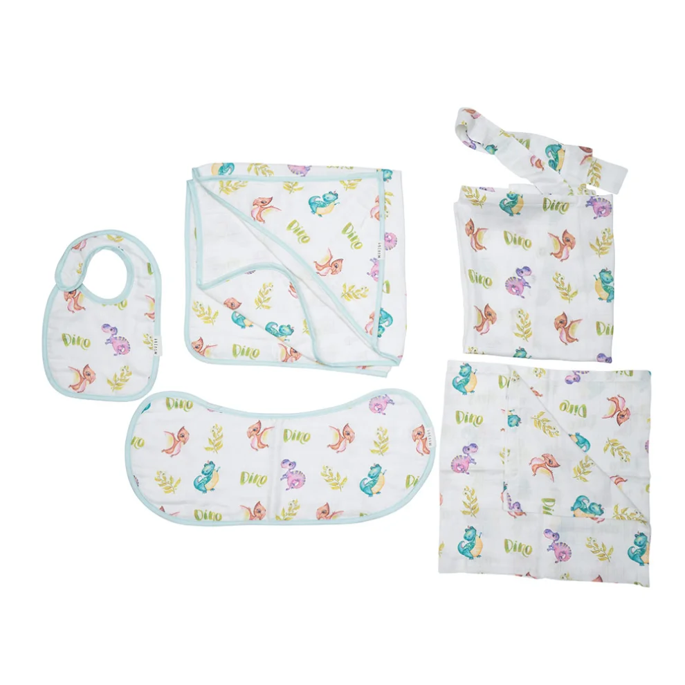 Miujoy - Newborn Dino Organic Cotton Muslin Set - 5 Pieces