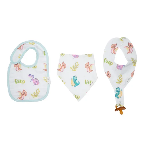 Miujoy - Dino Organic Cotton Muslin Bibs - 3 Pieces