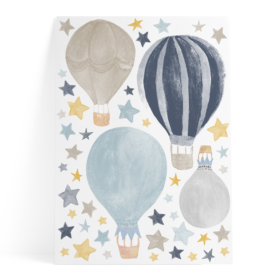 Watercolor Stars & Hot Air Baloons Blue Sticker