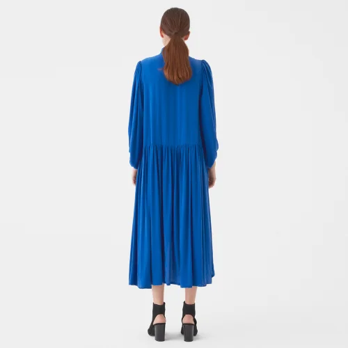 Giyi - Puff Sleeves Mini Ruffled Collar Wide-cut and Asymmetric Cupro