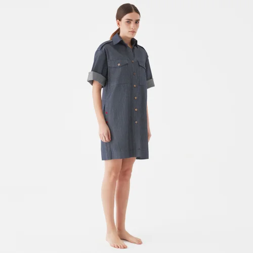 Giyi - Belted, Flap Patched Pockets, Shoulder Epaulette Mini Dress