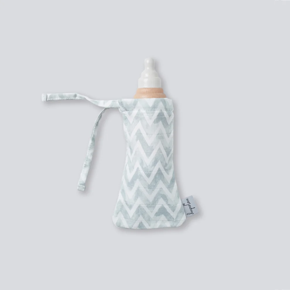 Deeperlove - Muslin Bottle Pouch- Blue ZigZag