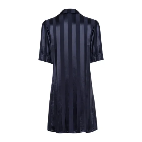 Simple Favor - Pleated Sleeve Striped Shirt Dress - I