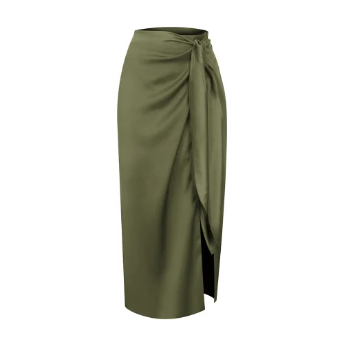 Rivus - Olea Envelope Tie Side Slit Satin Skirt