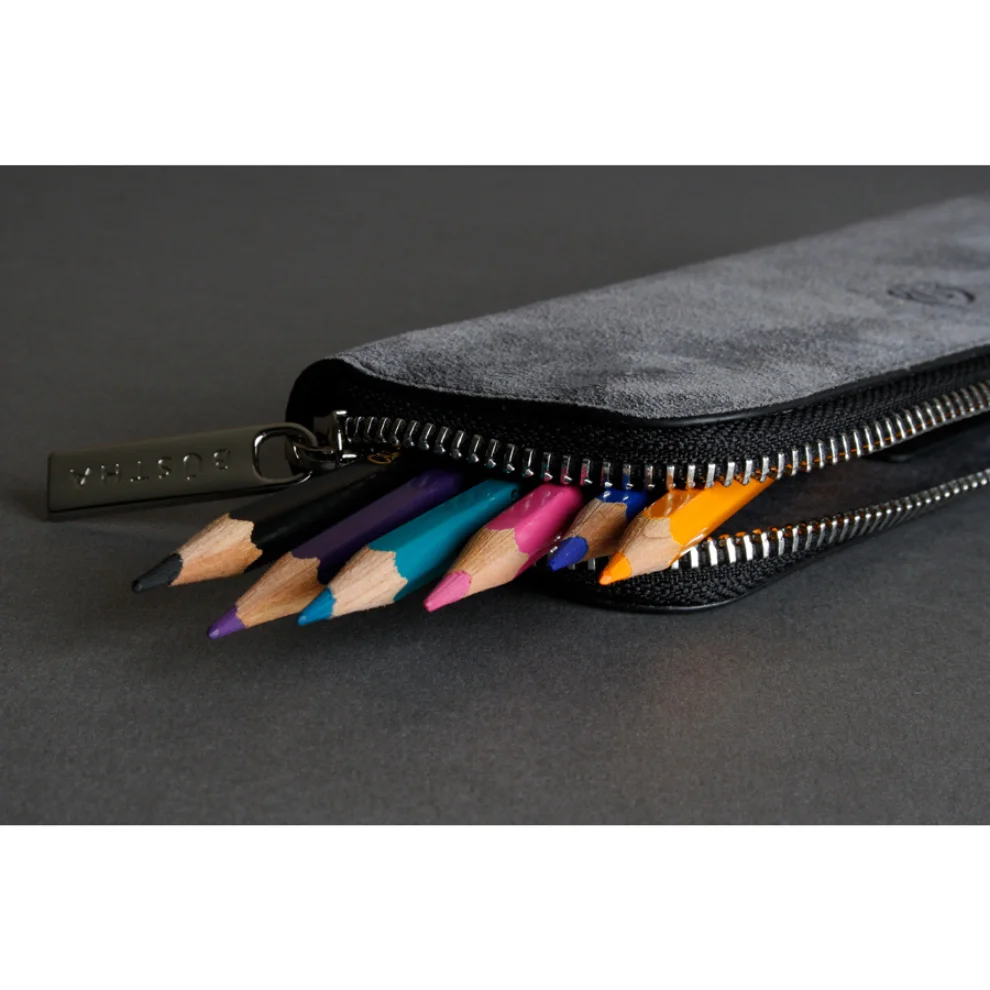 Bustha - Earth C Zip Pen Flat Zipper Suede Pencil Case