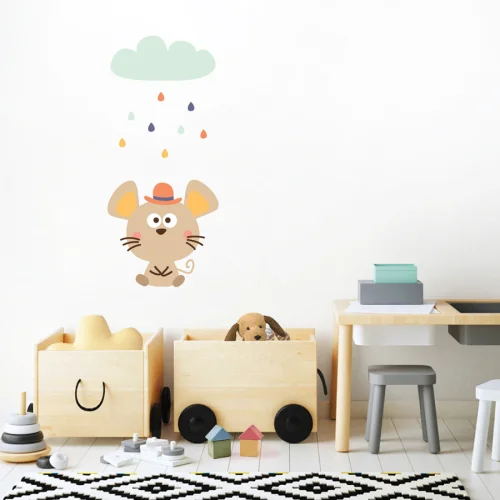 Jüppo - Tiny Mouse Caught Out In A Sudden Rain Wall Sticker