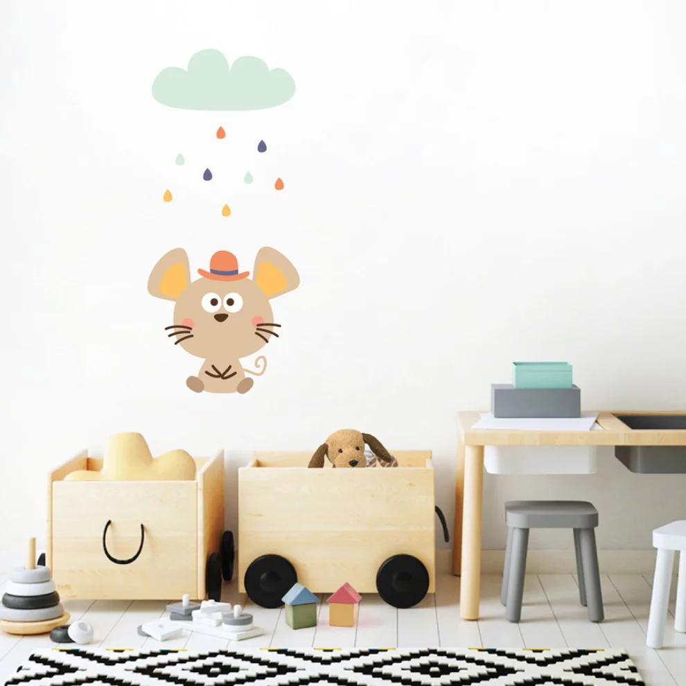 Jüppo - Tiny Mouse Caught Out In A Sudden Rain Wall Sticker