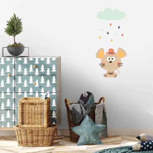 Jüppo - Tiny Mouse Caught Out In A Sudden Rain Wall Sticker