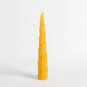 Set Of 2  Diagonal Shape Rolled Natural Beeswax Candles