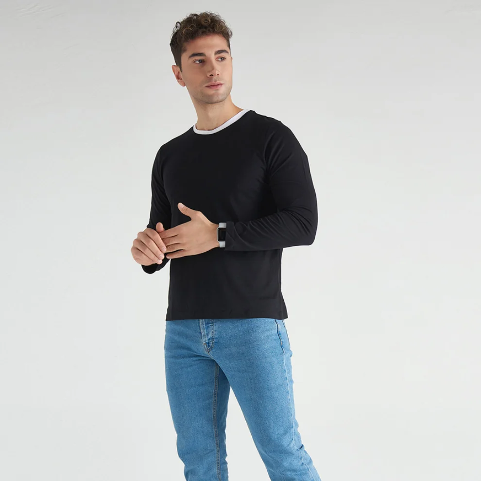 White&B Basics - Neck Detailed Long Sleeve T-shirt - I