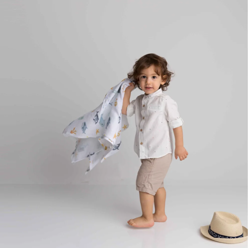 Bebe Bellota - Ocean 2 Layer Organic Baby Muslin Sweddle