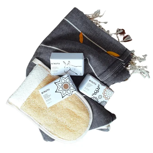 BiKutu - Natural Soap with Olive Oil 8 Gift Box 8 Soap + Peshtemal + Pumpkin Fiber Pouch