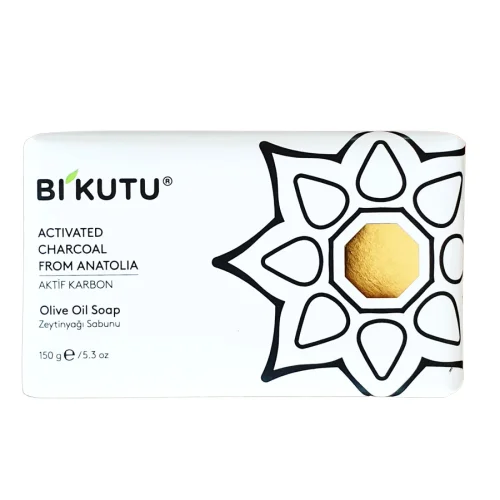 BiKutu - Natural Soap with Olive Oil 3 in 1 Box. Includes 3pcs Active Carbon Charcoal Soap