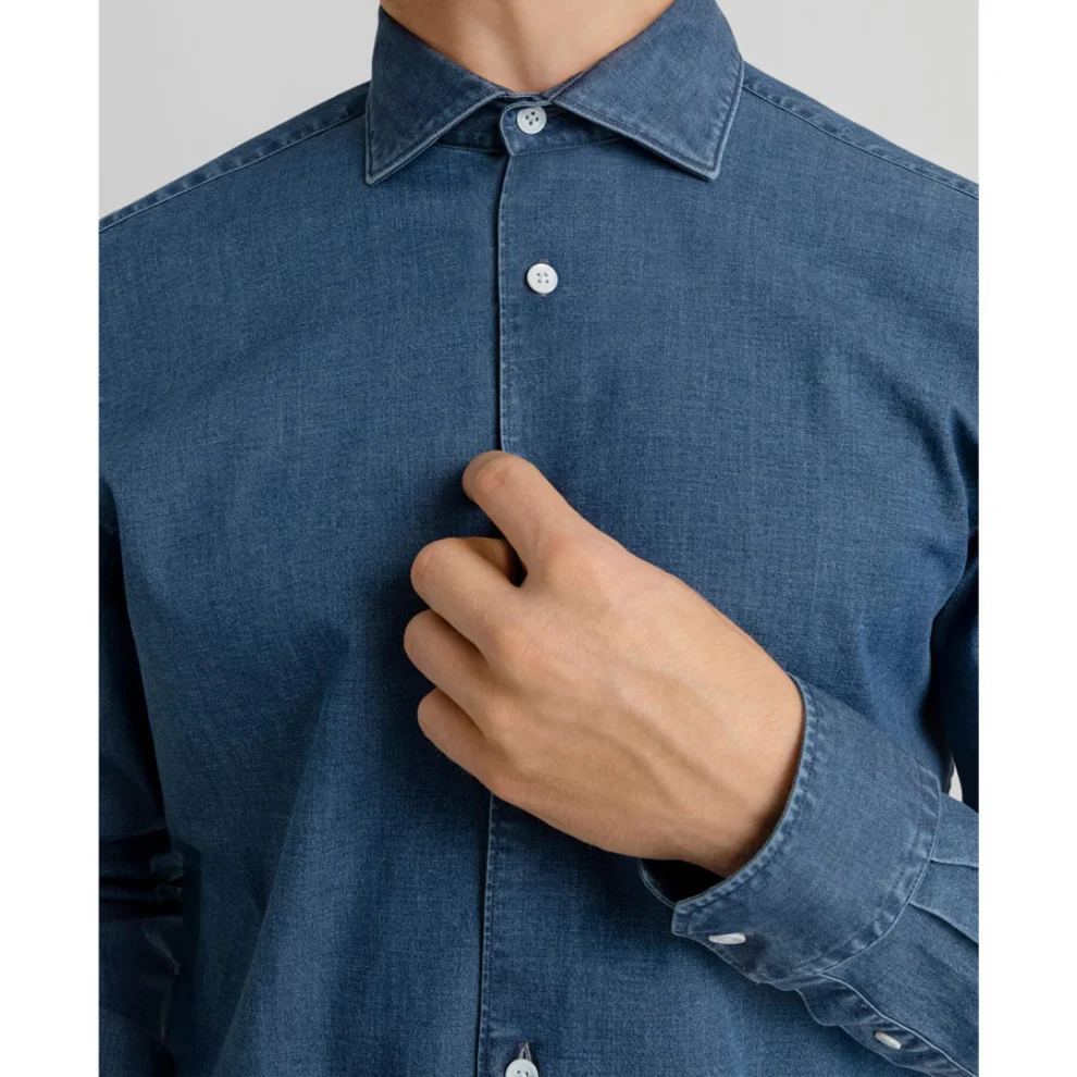 Bil's - Milano Spread Collar Slim Fit indigo Denim Men's Shirt