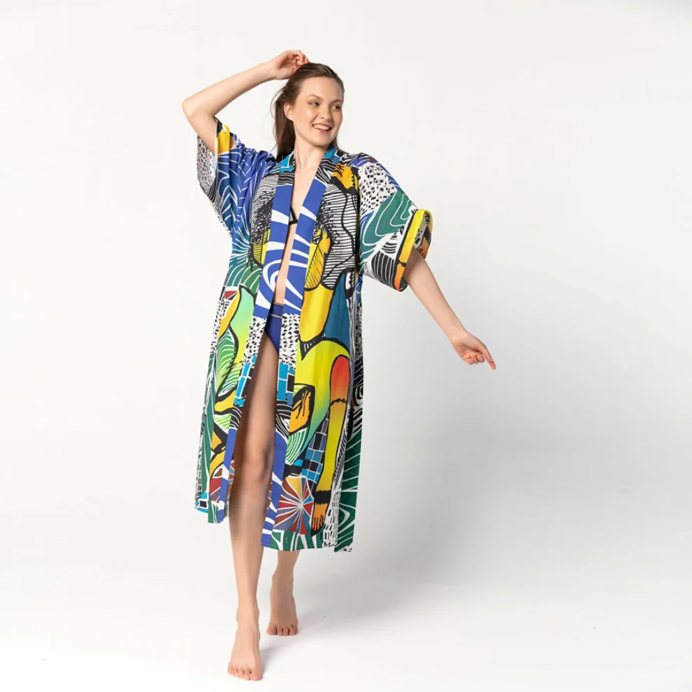 Jade and Mate	 - Blue Paint Long Kimono