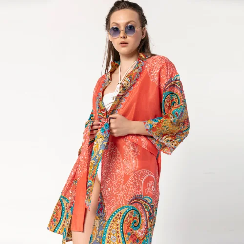 Jade and Mate	 - Orange Ethnic Short Kimono