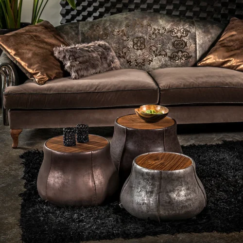 Estetik Decor - Plateau Tall Leather Sıde Table