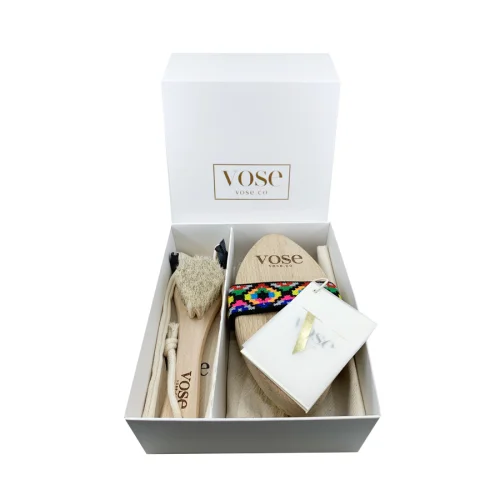 Vose	 - Original Horse Hair Dry Face and Body Brush (Tulip) Set - Natural Exfoliating Face & Body Brush