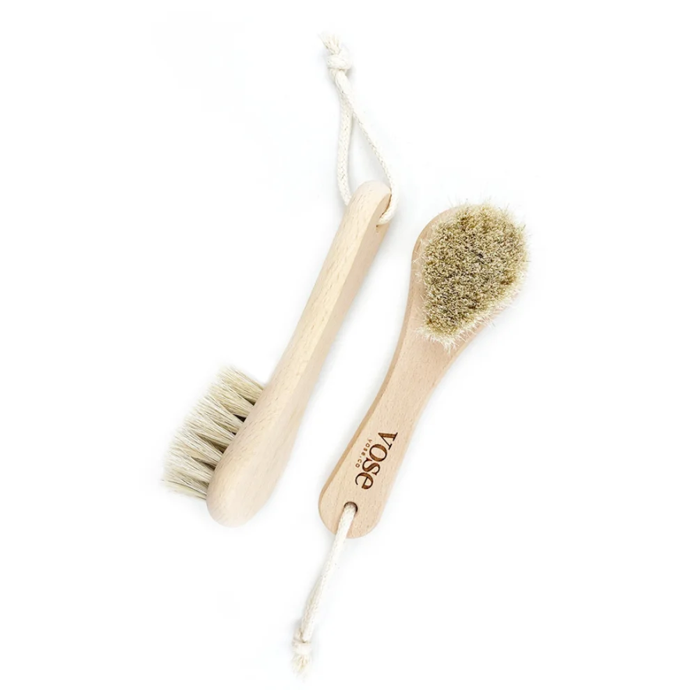 Vose	 - Original Horse Hair Dry Face and Body Brush (Tulip) Set - Natural Exfoliating Face & Body Brush