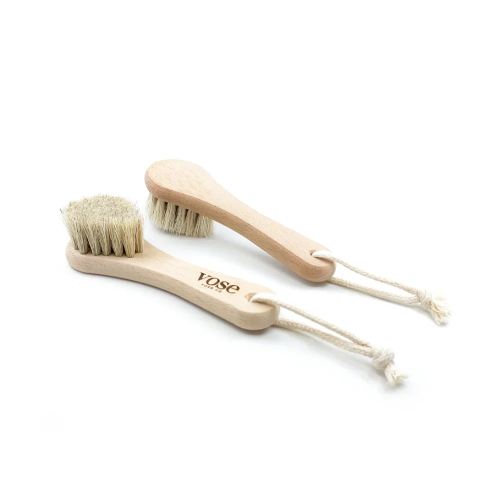 Vose	 - Original Horse Hair Dry Face and Body Brush (Tulip) Set - Natural Exfoliating Face & Body Brush