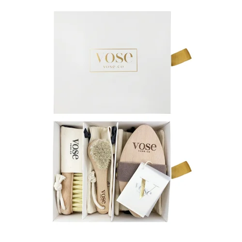 Vose	 - Original Horse Hair Dry Face | Body Brush Set & Natural 100% Nail Brush- Natural Exfoliating Face | Body Brush