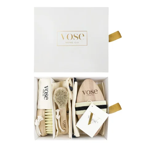 Vose	 - Original Horse Hair Dry Face | Body Brush Set & Natural 100% Nail Brush- Natural Exfoliating Face | Body Brush