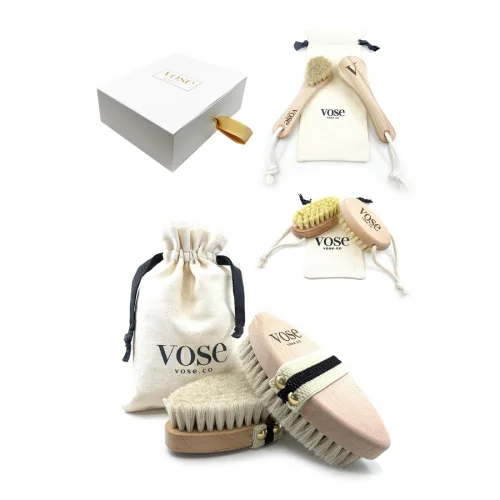 Vose	 - Original Horse Hair Dry Face | Body Brush Set & Natural 100% Nail Brush- Natural Exfoliating Face | Body Brush