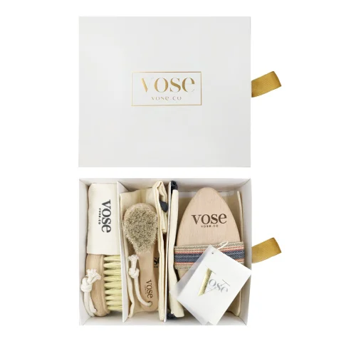 Vose	 - Original Horse Hair Dry Face | Body Brush Set & Natural 100% Nail Brush- Natural Exfoliating Face | Body Brush