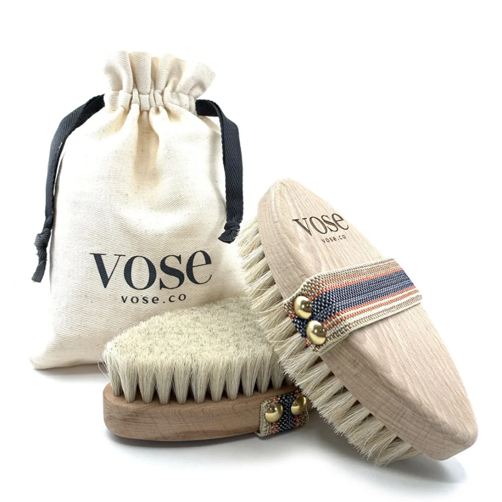 Vose	 - Original Horse Hair Dry Face | Body Brush Set & Natural 100% Nail Brush- Natural Exfoliating Face | Body Brush