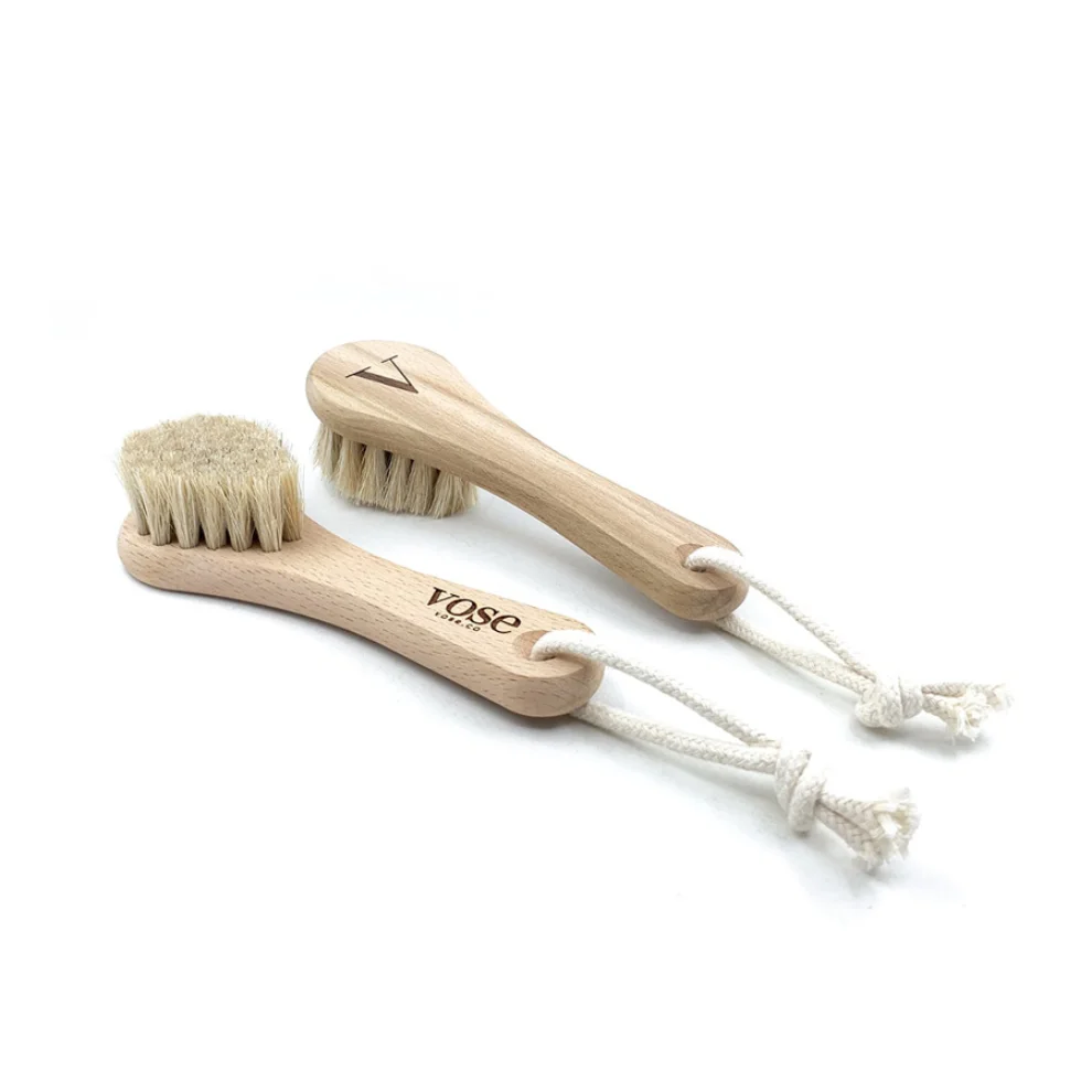 Vose	 - Original Horse Hair Dry Face | Body Brush Set & Natural 100% Nail Brush- Natural Exfoliating Face | Body Brush