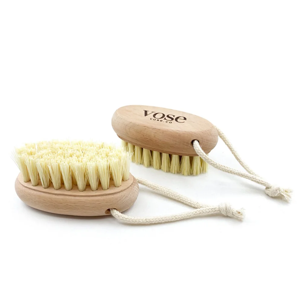 Vose	 - Original Horse Hair Dry Face | Body Brush Set & Natural 100% Nail Brush- Natural Exfoliating Face | Body Brush