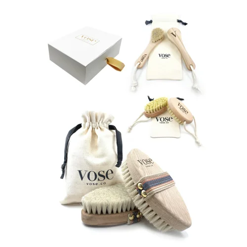 Vose	 - Original Horse Hair Dry Face | Body Brush Set & Natural 100% Nail Brush- Natural Exfoliating Face | Body Brush