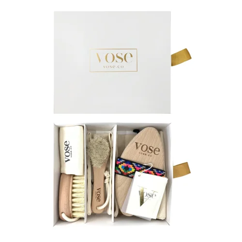 Vose	 - Original Horse Hair Dry Face | Body Brush Set & Natural 100% Nail Brush- Natural Exfoliating Face | Body Brush