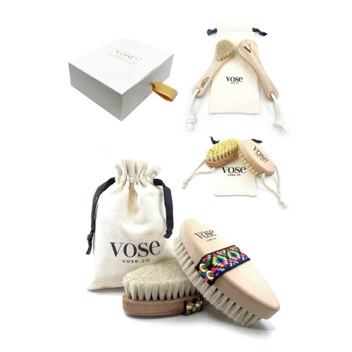 Vose	 - Original Horse Hair Dry Face | Body Brush Set & Natural 100% Nail Brush- Natural Exfoliating Face | Body Brush