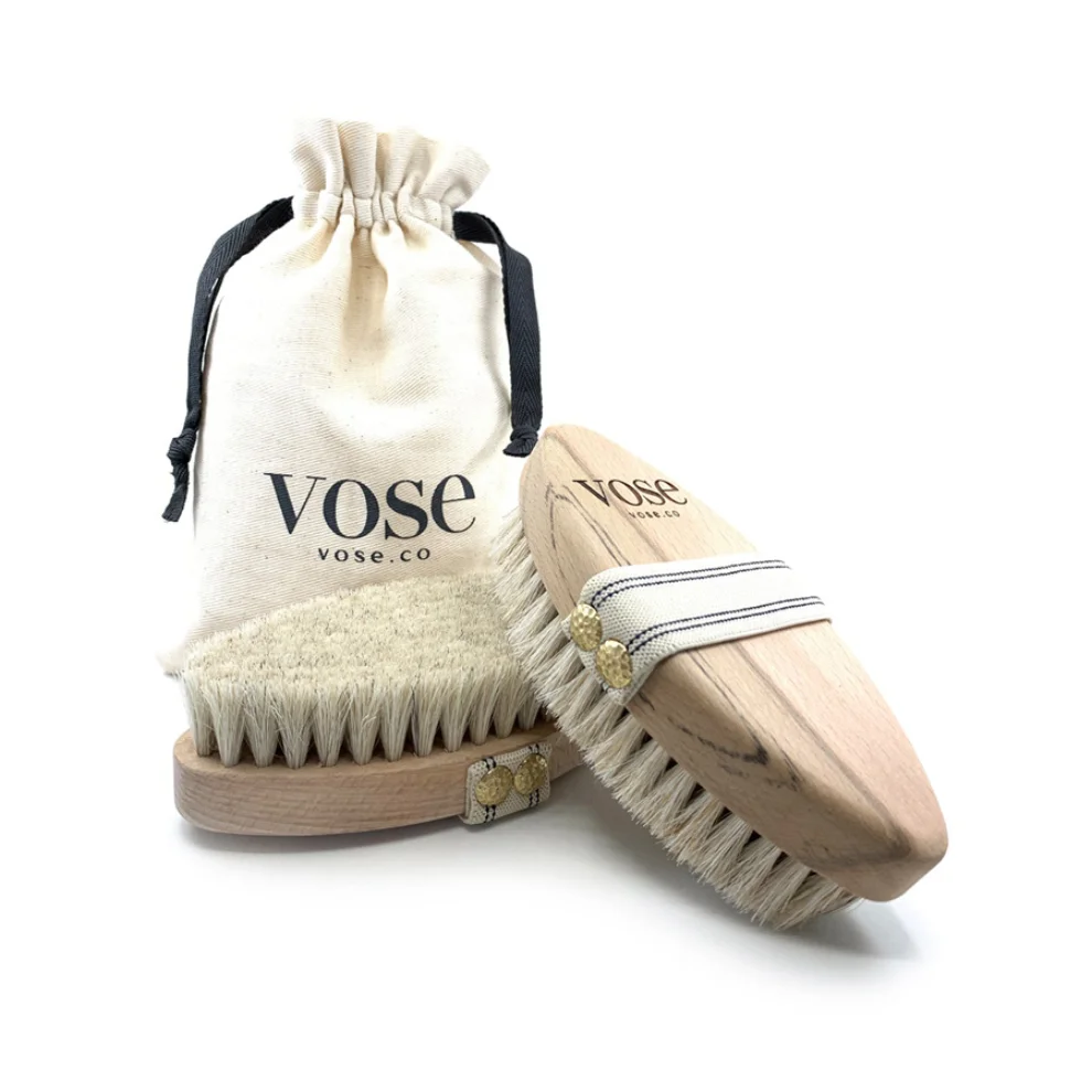 Vose	 - Original Horse Hair Dry Face | Body Brush Set & Natural 100% Nail Brush- Natural Exfoliating Face | Body Brush