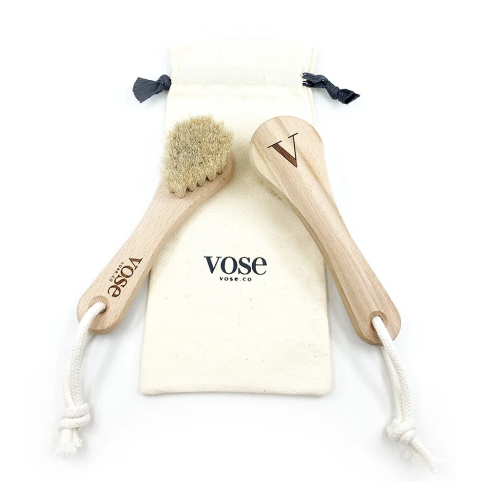 Vose	 - Original Horse Hair Dry Face | Body Brush Set & Natural 100% Nail Brush- Natural Exfoliating Face | Body Brush