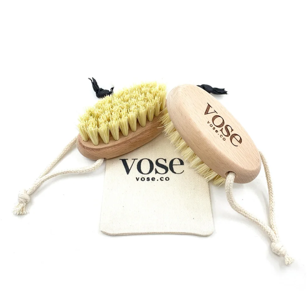 Vose	 - Original Horse Hair Dry Face | Body Brush Set & Natural 100% Nail Brush- Natural Exfoliating Face | Body Brush