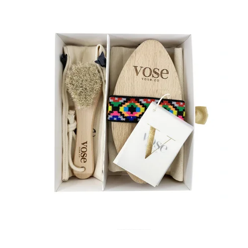 Vose	 - Original Horse Hair Dry Face and Body Brush (Tulip) Set - Natural Exfoliating Face & Body Brush