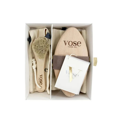 Vose	 - Original Horse Hair Dry Face and Body Brush (Tulip) Set - Natural Exfoliating Face & Body Brush