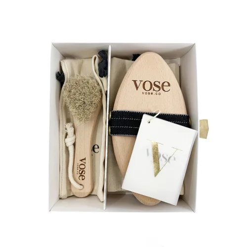 Vose	 - Original Horse Hair Dry Face and Body Brush (Tulip) Set - Natural Exfoliating Face & Body Brush