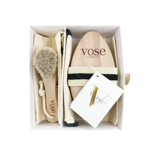 Vose	 - Original Horse Hair Dry Face and Body Brush (Tulip) Set - Natural Exfoliating Face & Body Brush