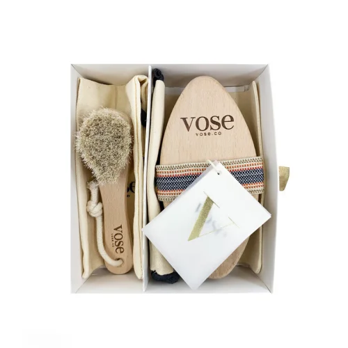 Vose	 - Original Horse Hair Dry Face and Body Brush (Tulip) Set - Natural Exfoliating Face & Body Brush