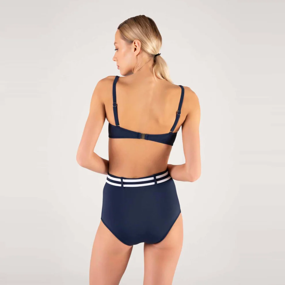 Shikoo Swimwear - Straplez Kemerli Yüksek Bel Lacivert Bikini